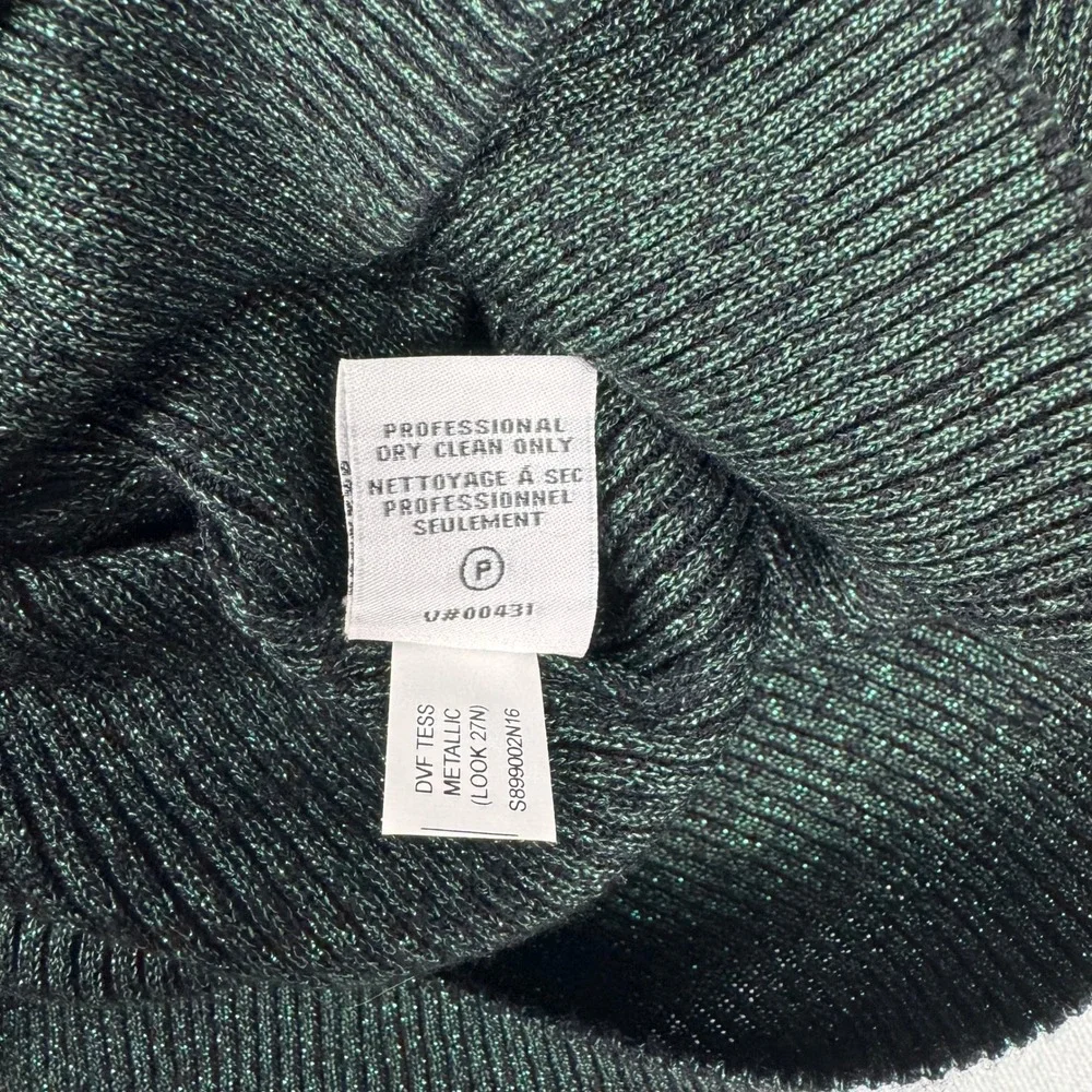 Diane von Furstenberg Tess Metallic Sweater Women S Green Mock Neck